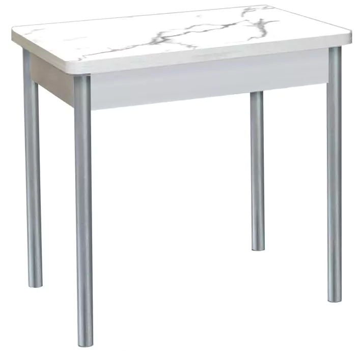 Стол обеденный поворотно-раскладной с фотопечатью Бронкс Мрамор белый/Серебристый металлик