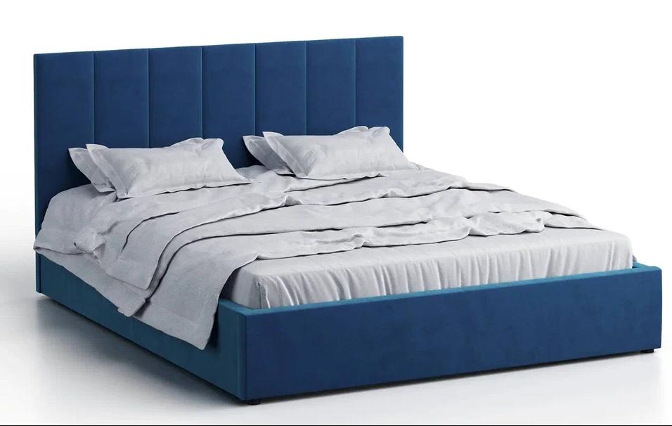 Кровать двуспальная Афина 3 160 с ПМ велюр синий