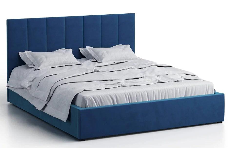 Кровать двуспальная Афина 3 140 с ПМ велюр синий