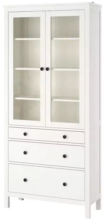 Шкаф-витрина с 3 ящиками HEMNES, Белый