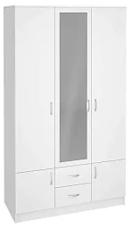 Шкаф распашной трехдверный Ронда (Бассо) 3-дверный 1.2 м, с ящиками, 1 М зеркало, белое дерево